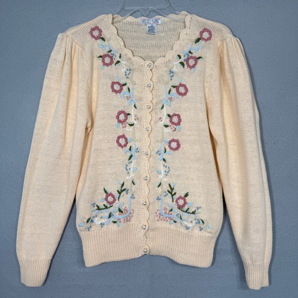 VTG Lindsey‎ Blake Womens Cottagecore Floral Embroidered Cardigan Size S Boho